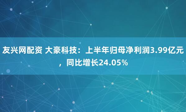 友兴网配资 大豪科技：上半年归母净利润3.99亿元，同比增长24.05%