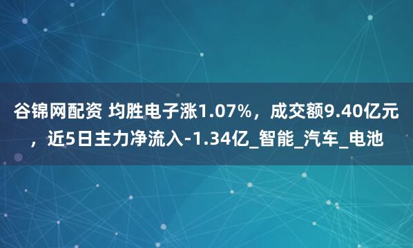 谷锦网配资 均胜电子涨1.07%，成交额9.40亿元，近5日主力净流入-1.34亿_智能_汽车_电池
